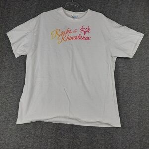RACKS & RHINESTONES WOMENS WHITE PINK CREW NECK SHORT SLEEVE TSHIRT SIZE XL